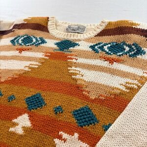 Reference Point Vintage Southwestern Geometric Ramie Cotton Knit Sweater Medium